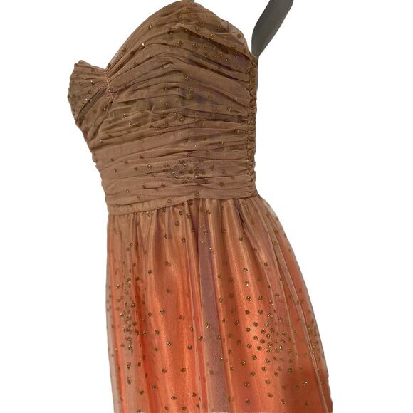 Y2K Adrianna Papell Illusion Champagne Orange Ombr Gold Glitter Fairy Gown  4